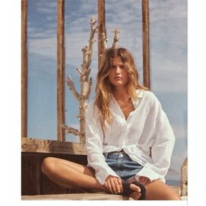 NWT Zara Linen Collection White Button-Down Shirt XXL Boho Beach Spring Summer
